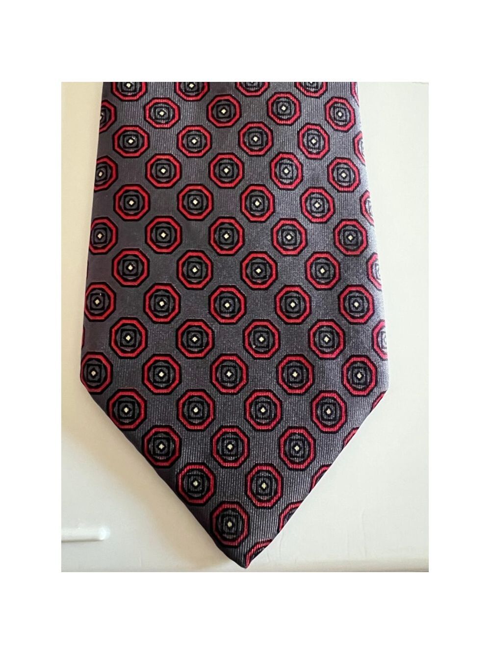 Men's Givenchy Gray Red Geometric Silk Tie One Size